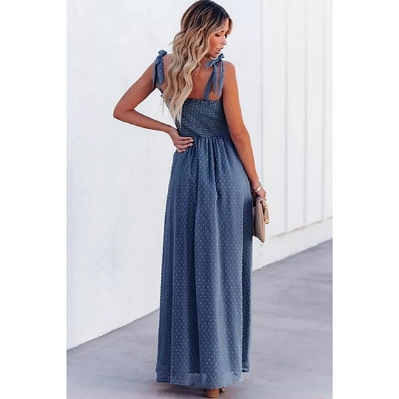 LAST ONE! Plus Size CORA Blue Swiss Dot Maxi Dress - Picture 4 of 7